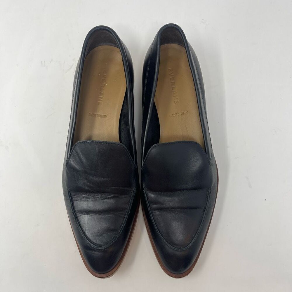 Everlane Black Leather Slip On Pointed Toe Low Heel The Modern Loafers Size 9
